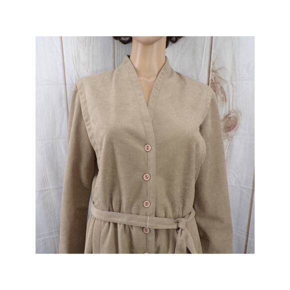 Vintage CARON Chicago Women's Faux Suede Long Sleeved Button Shirt Dress Sz L - Picture 2 of 6